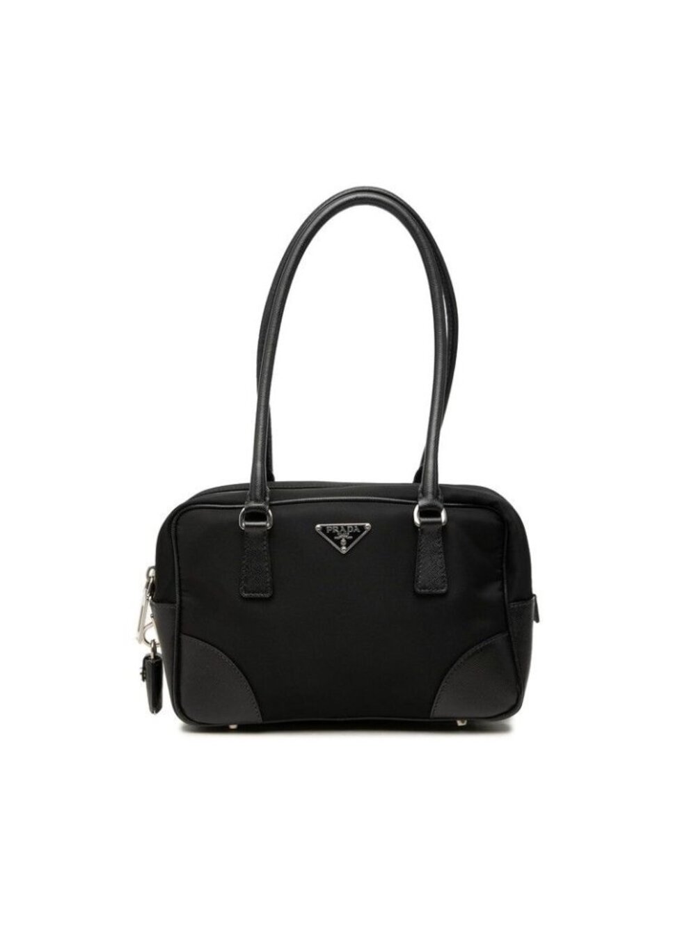 Prada Tote Shoulder Bag Black Nylon Saffiano Leather